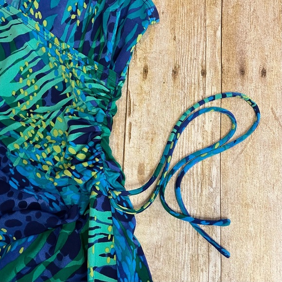 Evan Picone Teal & Blue Pattern Summer Dress | 6 - Picture 3 of 6